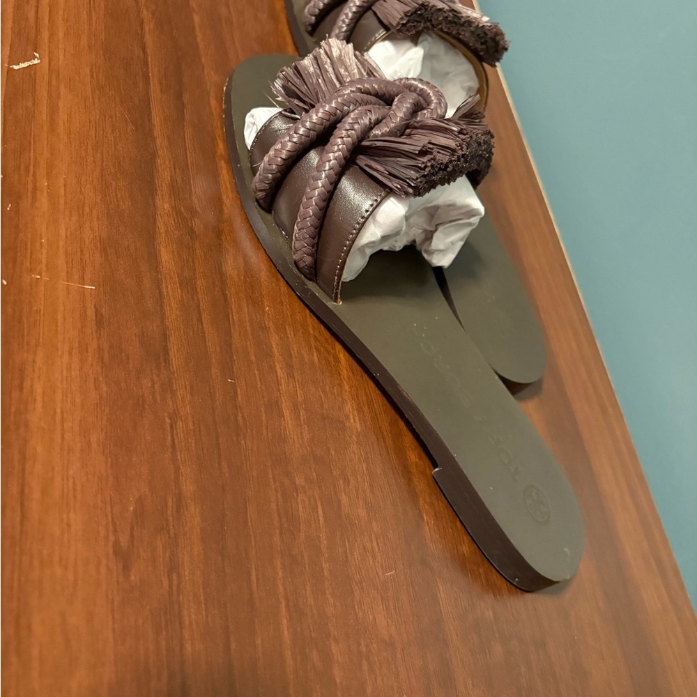 Tory Burch Dark Brown Fringe Slide Sandals - Picture 2 of 4